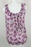 Ann Taylor LOFT Blouse Small Sheer Gray Purple Floral Ruffled Sleeveless 