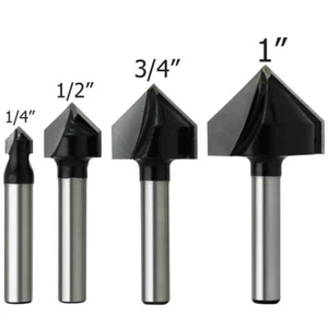 4-Piece 90 Degree V Groove Router Bits, 1/4 Inch Shank, Carbide Tipped, CNC. - Picture 1 of 2
