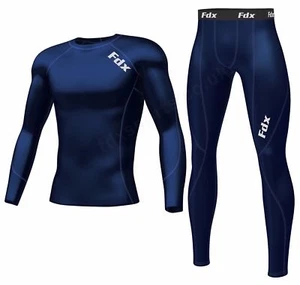 FDX Men's Compression Armour Base layer Top Skin Fit Shirt + Pants / Tights set - Picture 1 of 10
