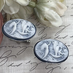 Mermaid Ocean Siren Beach Gothic Steampunk SMOKEY Blue Cameo Cufflinks Silver - Picture 1 of 8