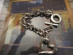 Lagos 3D Heart Charm Toggle Cable Chain Sterling Silver Bracelet - Picture 1 of 7