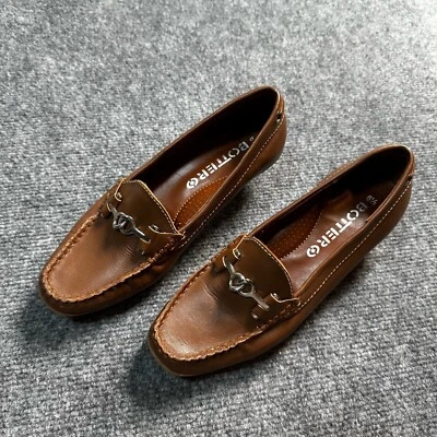 NUEVO BOTTERO Zapatos Mujer 6.5 Cuero Marrón Bambi Horsebit Slip On Block Tacones Foto 1 de 4