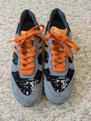 Hogan E4520 Sneaker Running Shoe Donna Suede Velvet Gray Sequin Women's 38.5 - Image 1 of 4