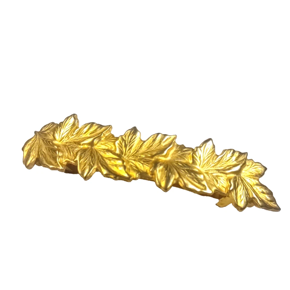 Hair Barrette Tension Clip Gold Tone Made In France Leaf Design Pageant Party - Image 1 of 4