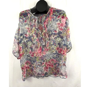 Vince Tunika-Bluse mit U-Ausschnitt aus geblümter Seide LARGE  - Bild 1 von 11