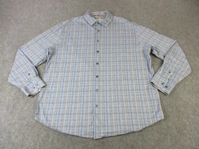 Bugatchi Shirt Mens 2XL Blue Tan Plaid 8 Way Stretch Cotton Button Front - Image 1 of 4