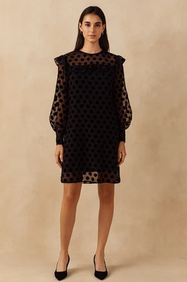 Vestido Corey Lynn Calter Julia Pequeño Lunares Mangas Transparentes Elegante Elegante Elegante Foto 1 de 4