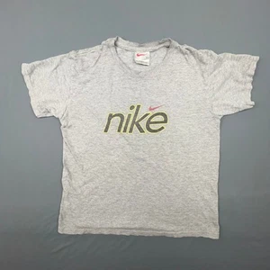 Vintage Nike T-Shirt Youth Medium Gray Tag 90s Made in USA Distressed Logo Tee - Picture 1 of 9