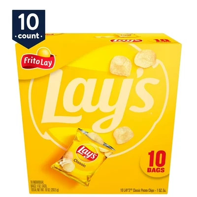Lay's Classic Potato Snack Chips, 1 oz Bags, 10 Count Multipack - Image 1 of 4