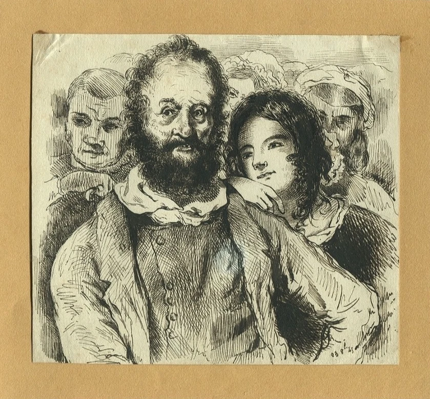 Intéressant Dessin original ancien à la plume figurant un groupe de personnages - Photo 1/1