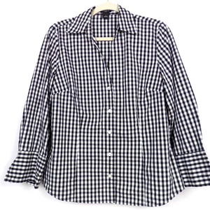 Ann Taylor Shirt Womens 12 Checker Office Career Preppy Corp Fitted Waist Darted - Picture 1 of 5