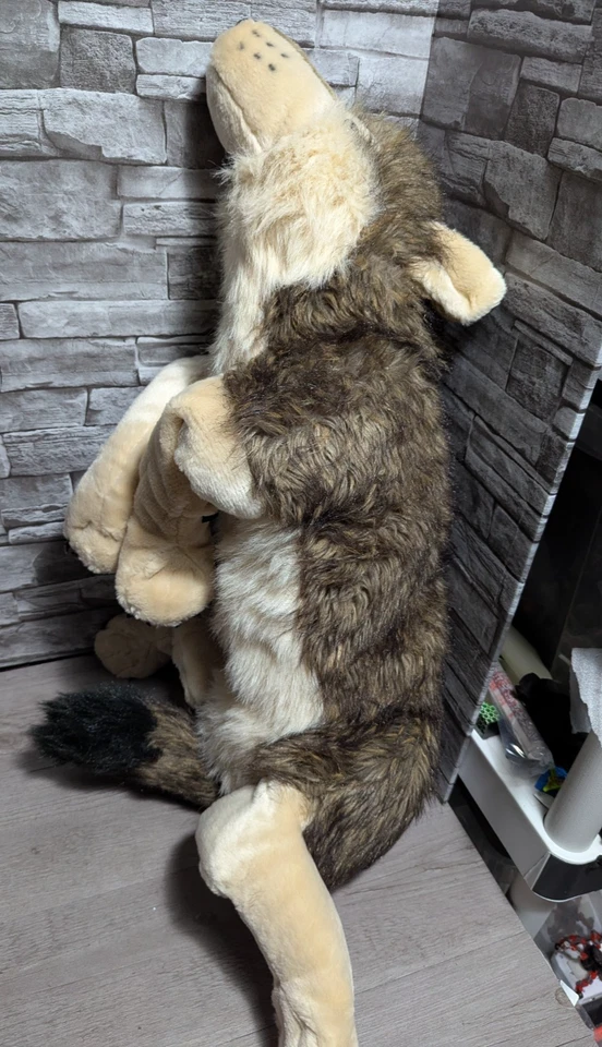 READ Jumbo Large Wolf Realistic Plush 40” Head To Tail Halloween Prop Dog Toy - Image 1 of 4