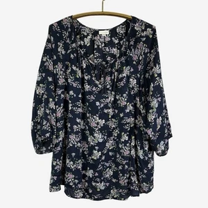 J Jill Printed Floral Gossamer Blouse Top Size 4X Blue Lightweight 3/4 Sleeve  - Picture 1 of 10