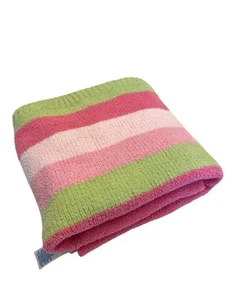 Carters Child Of Mine Pink Green Stripes Chenille Knit Baby Blanket Lovey Plush - Picture 1 of 5