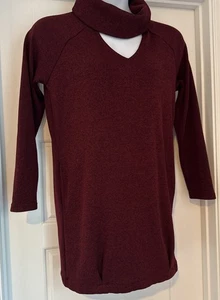 Arika Chicago Red Label M Sweater Mini Dress Cowl Neck Cut Out LS Burgundy - Picture 1 of 9