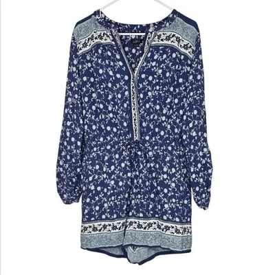 ANN TAYLOR LOFT Talla S Azul Floral Mameluco Pestaña Enrollable Mangas Largas COTTAGECORE  Foto 1 de 4