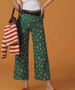 NEW Anthropologie MAEVE The Colette Cropped Wide-Leg Pants GREEN MAGIC SIZE 30 - Picture 1 of 6