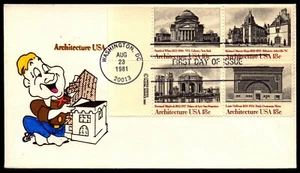 Scott 1931a 18 Cents Architecture Ellis Cartoon Cachet FDC  - Picture 1 of 2