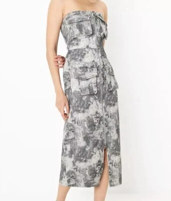 Zara Strapless Printed Cotton Dress Gray Combo Size Small NWT - Image 1 of 4