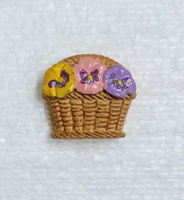 JHB Flower Basket Button 20mm Shank Novelty Rattan Pansy Plant Sewing Art Craft - Image 1 of 4