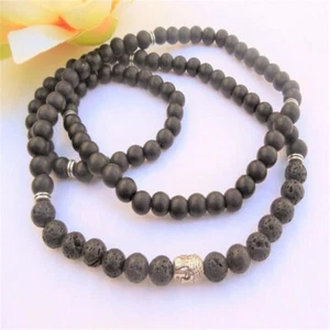 8mm Black Onyx Gemstone Lava Stone 108 Mala Bracelet Men's Gift - Imagen 1 de 4