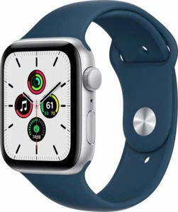 Apple Watch SE 44mm Space Silver Aluminum Case with Blue Sport Band | Brand New - Picture 1 of 1
