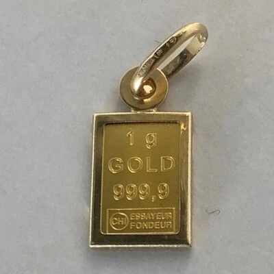 ESG Goldbarren 1 Gramm - 24 Karat 999,9 Gold in Goldanhänger 18 Karat 750er Gold - Bild 1 von 4