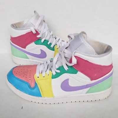 Nike Air Jordan 1 Mid Triple White 554724-130 Pastel Customized Men's Size 7.5  - Image 1 of 4