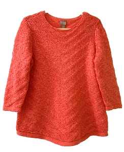 Chico's 2 Salmon Pink Raffia Knit Pullover Top Sweater US 12/L 44 inch bust - Picture 1 of 6