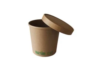 Becher Soup to go Suppenbecher mit Deckel, 16 oz / 350 ml, naturbraun Bio Öko - Bild 1 von 5