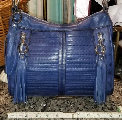 B MAKOWSKY Bolso Bandolera de Cuero Azul Bolso de Mano Cromo ¡Detalles de Herrajes!! Foto 1 de 4