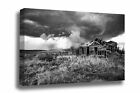 Black and White Canvas Wall Art - Abandoned House and Thunderstorm in Kansas