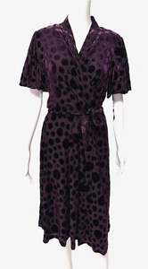 Calvin Klein Womens Velvet Spotted Polka Dot Dress Purple short sleeve Size 14 - Picture 1 of 13