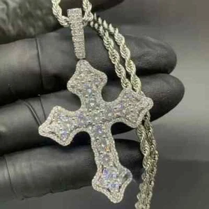 2,20Ct Rundschliff Moissanit Kreuz Herren Charm Anhänger 14K Weißgold vergoldet - Bild 1 von 10