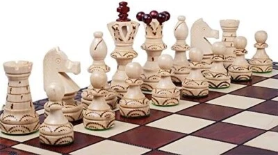 Handmade European Wooden Chess Set with 21 Inch Board Hand Carved Chess Pieces - Image 1 of 4