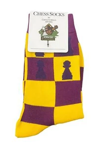 Chess Socks - Women's Size 6-11 Purple Yellow Chess Pieces - Picture 1 of 1