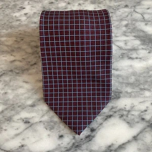 Hickey Freeman 100% Silk Red Navy Blue Plaid Tie Hand Woven in England~3.75" J29 - Picture 1 of 6