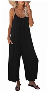 Womens Casual Sleeveless Strap Loose Adjustable Jumpsuits Stretchy Large Black - Picture 1 of 7