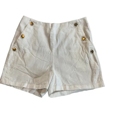 Nuevo con etiquetas Pantalones Cortos Happily Gris Blanco Dorado Botón Retro Pinup Marinero Medianos Foto 1 de 4
