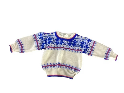 Suéter Vintage Infantil Niño Pequeño 18 Meses Fair Isle Tejido Acrílico Azul Crema Foto 1 de 4