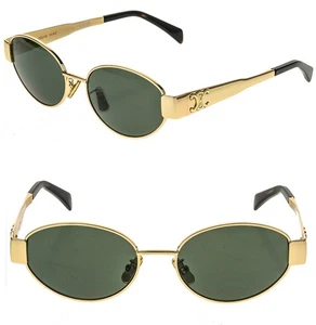 CELINE CL40235U 40235 METAL TRIOMPHE Green Gold Logo Oval Unisex Sunglasses 30N - Picture 1 of 11