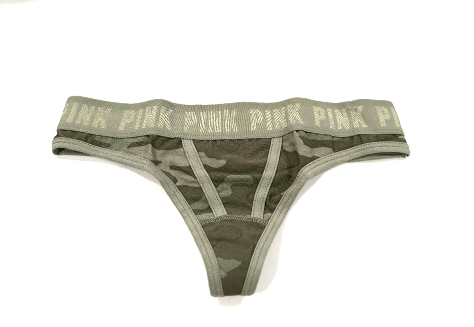 Victoria's Secret ROSA Logo Tanga Panty Verde Camuflaje Foto 1 de 1