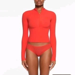 Skims Fits Everybody Half Zip Poppy Red Limited Edition 4x Long Sleeve - Picture 1 of 5