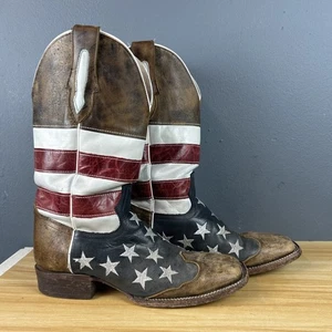 JB DILLON Herren Amerikanische Flagge Leder Stiefel 7,5 D Handarbeit Mexiko 1968 Vintage - Bild 1 von 10
