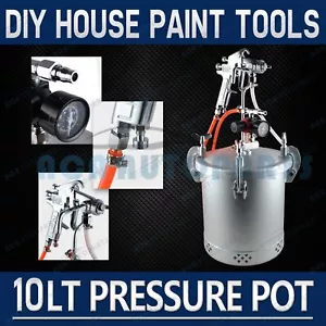 10 Lt Pressure Pot Set Spray Gun Tank Hose Gauge DIY House Paint Air Tools - Picture 1 of 12