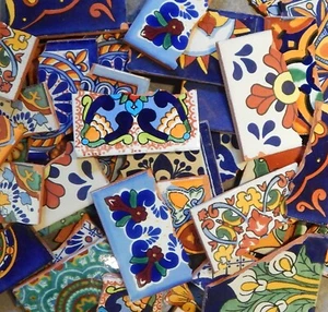 10 POUNDS Broken Mexican Talavera Tiles Handmade Mix Designs Colorful Mosaic - Picture 1 of 1