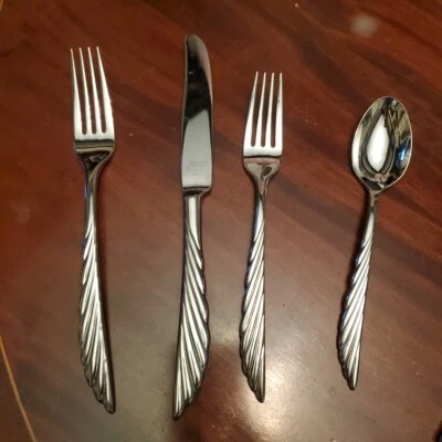 Marchesa Lenox Flatware Pleated Swirl Booster Lot 4 Pieces Forks, Knife, Spoon - Image 1 of 4