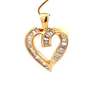 14K Yellow Gold 1.12 CTW Diamond Heart Pendant Baguette Love Womens Valentines - Picture 1 of 9