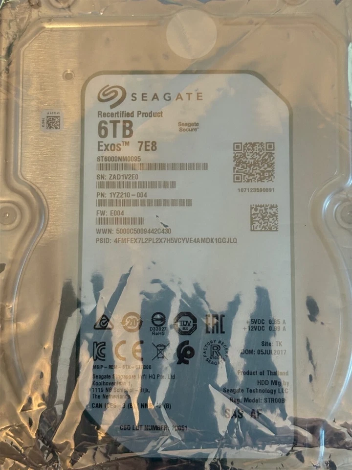 Seagate Enterprise 6TB, Internal, 7200RPM 3.5 inch ST6000NM0095 1YZ210-0045 E004 - Image 1 of 1