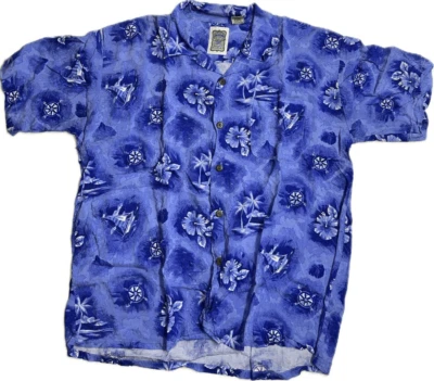 Vintage Mens Nautical Hawaiian Shirt, 90s Blue White Ocean Current Original L - Image 1 of 4
